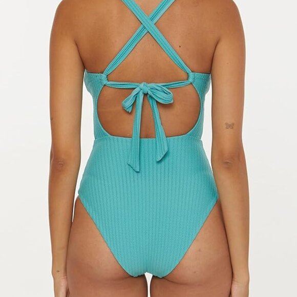 becca one piece teal waffle material swimsuit - Picture 2 of 7